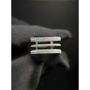 Sterling Silver CZ Multi Band Ring 925 Triple Row Pave Cubic Zirconia Size 7